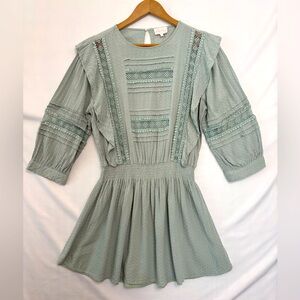 entro Sage Green Mini Dress with Lace Insets